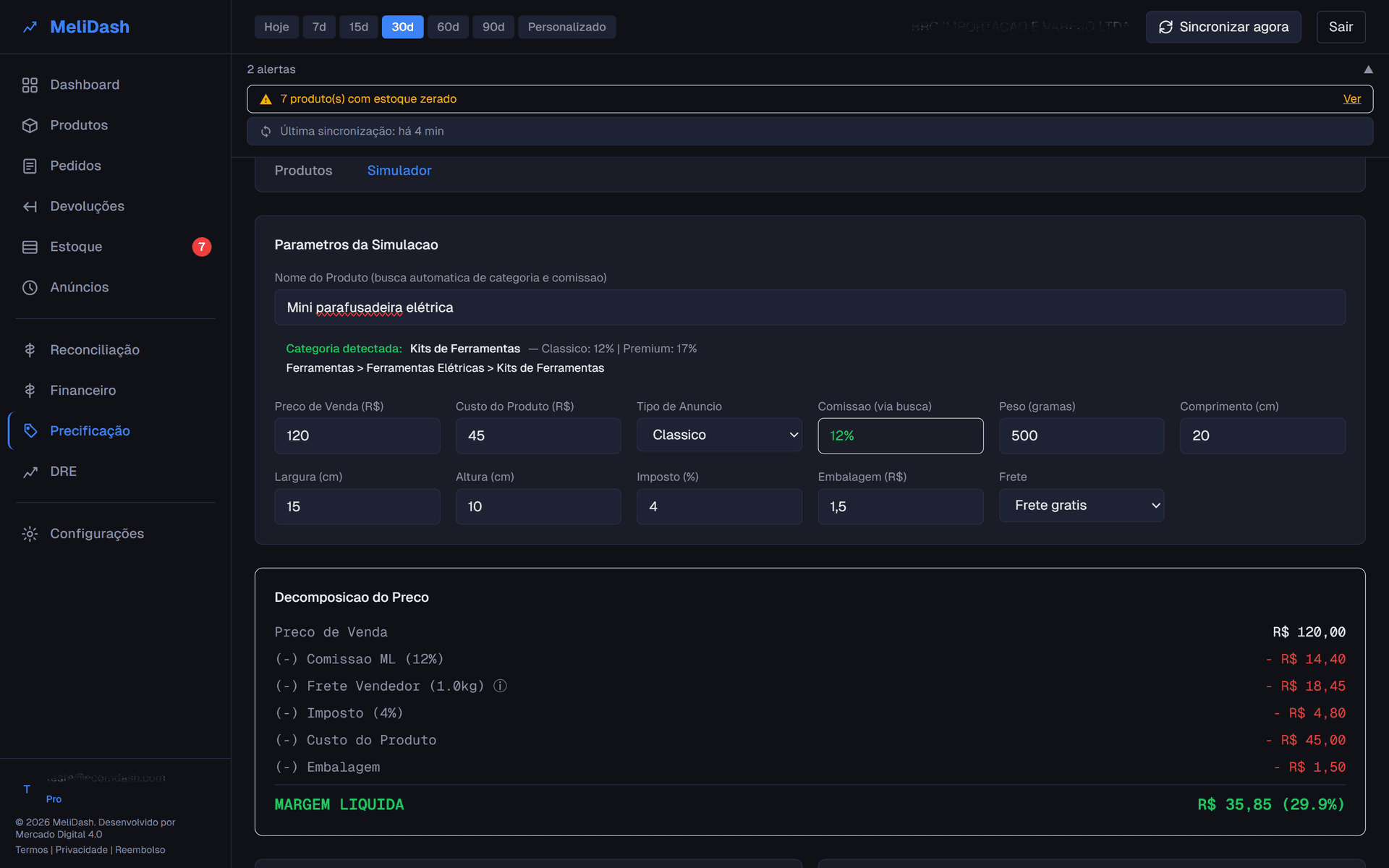 MeliDash — Inteligencia de Precificacao